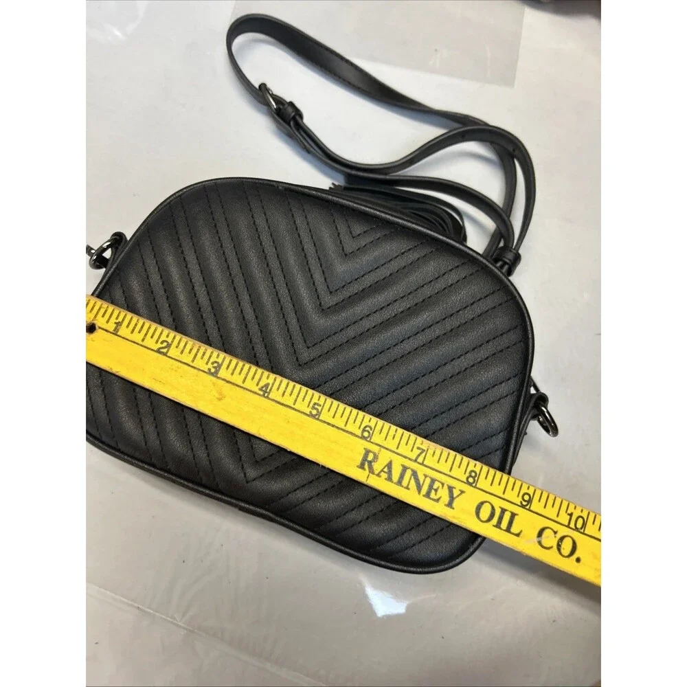 Lola Mae Black Faux Leather Chevron Crossbody Bag with Tassel
